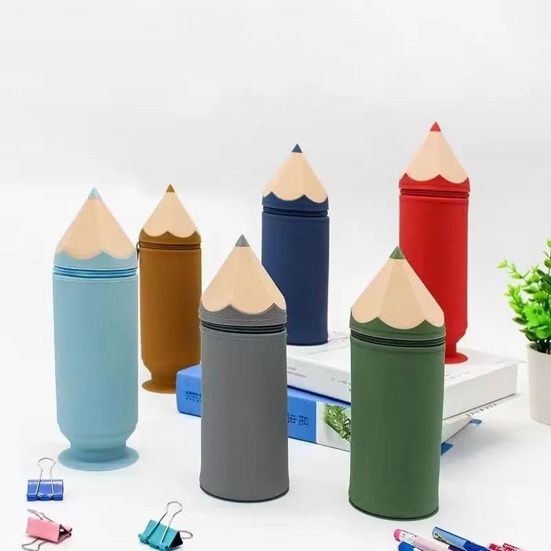 다채로운 대형 연필 케이스 펜 모양 실리콘 지퍼 펜 가방, 학생 가방 보관 파우치 가방, 정리함 학용품, 1 개